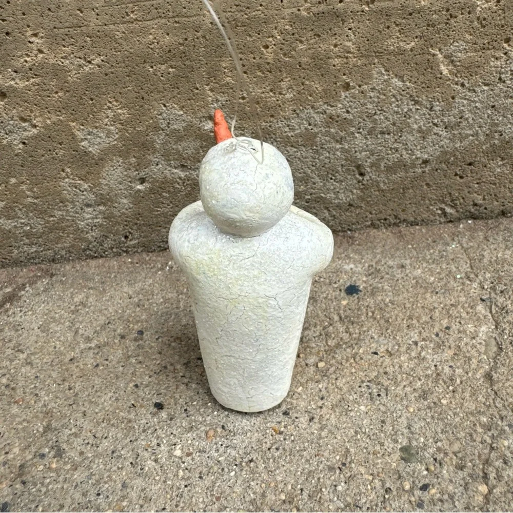 VTG Department 56 Crackled Snowman Ornament‎ with Red Scarf and Green Stocking